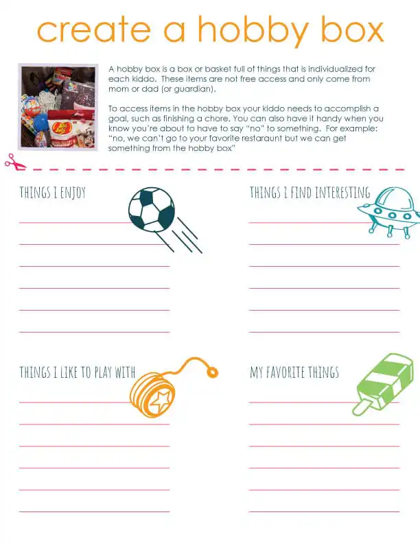 Create a hobby box printable activity worksheet for children