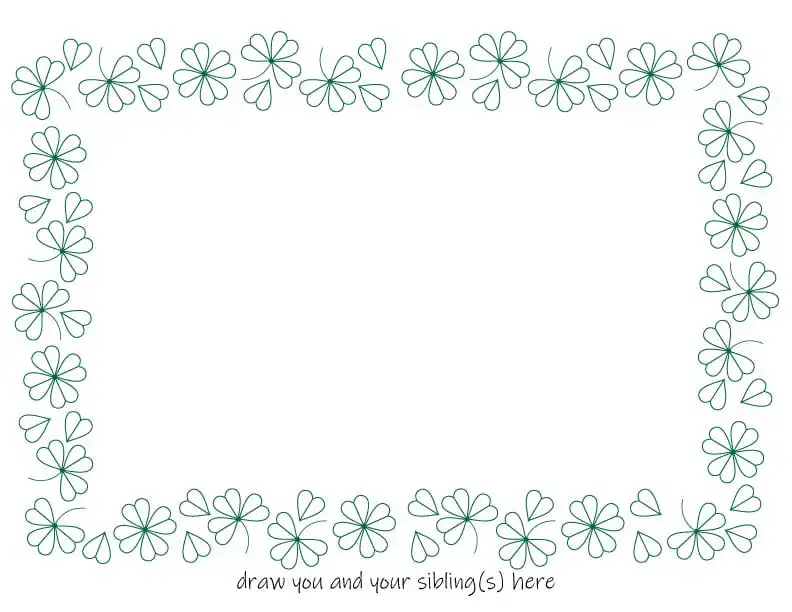 Printable family drawing worksheet with clover border for children by Therapy & Beyond