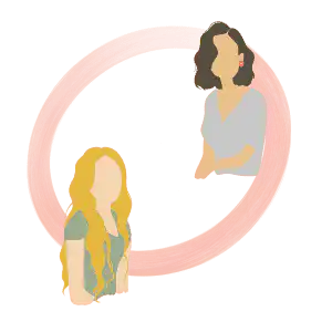 Illustration of a mother and child facing each other within a circular outline, representing parent-child communication and connection