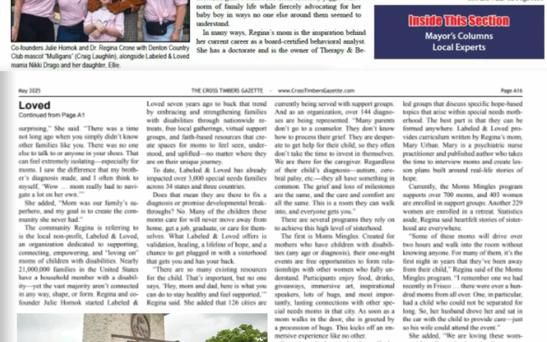 Dr. Regina Crone Empowers Special Needs Moms Through Labeled & Loved – Featured in The Cross Timbers Gazette May 2025
